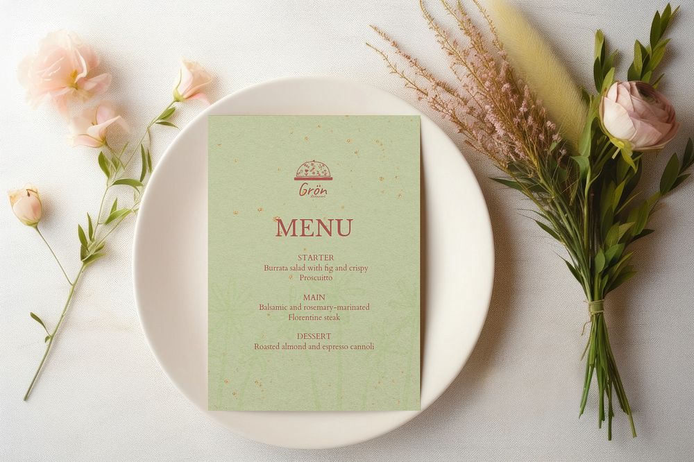 Wedding menu card editable mockup