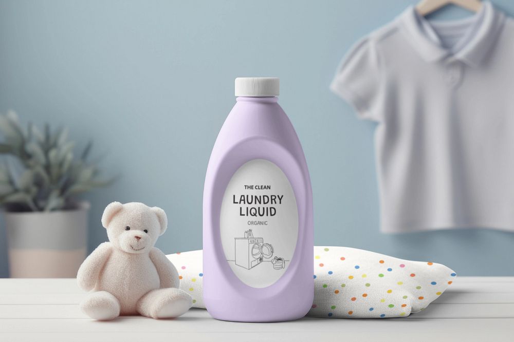 Laundry soap bottle editable mockup, product packaging