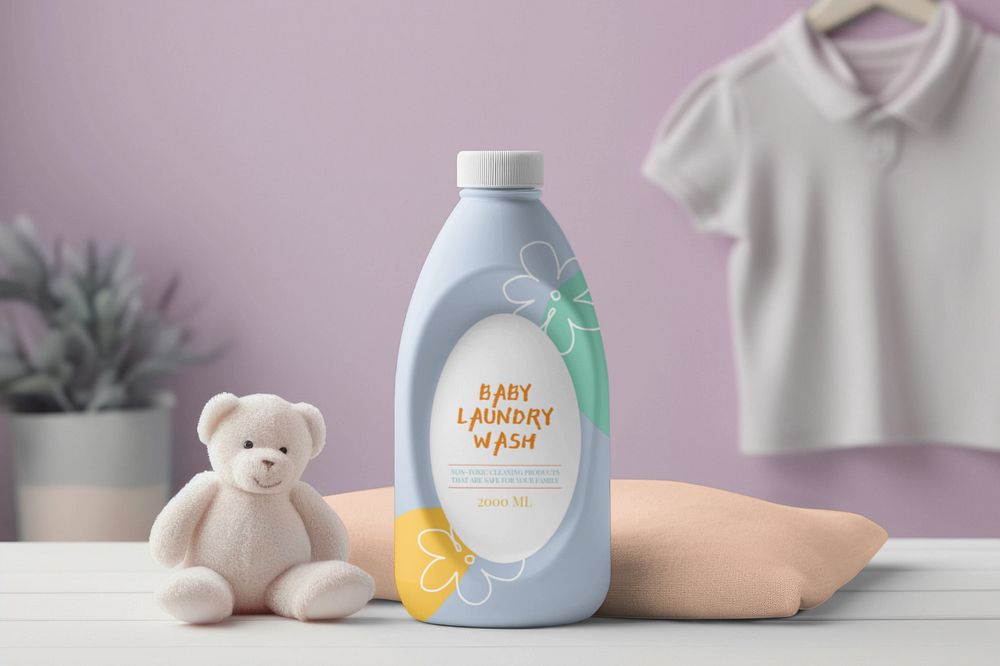 Laundry soap bottle editable mockup, product packaging