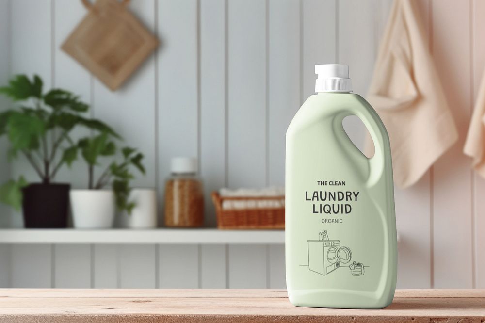 Laundry soap bottle editable mockup, product packaging