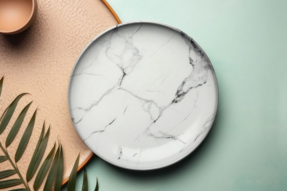 Marble porcelain plate mockup, editable design