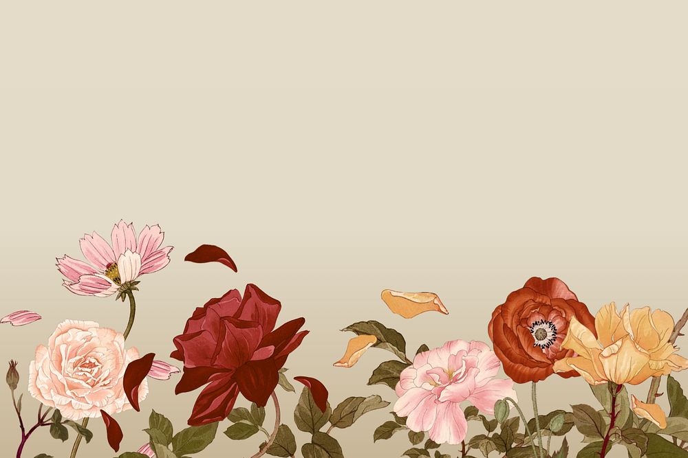 Floral illustration border background.  Remixed by rawpixel.