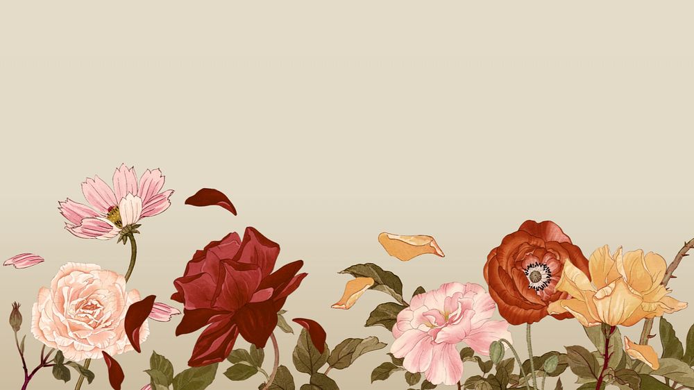 Autumnal flowers desktop wallpaper.  Remixed by rawpixel.