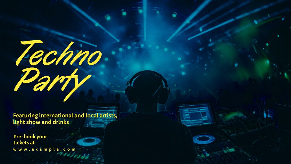 Techno party blog banner template, editable text