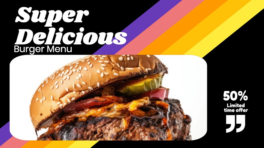 Burger menu blog banner template, editable text