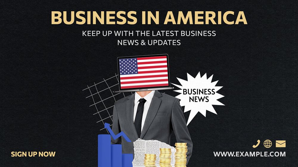 Business news blog banner template, editable text