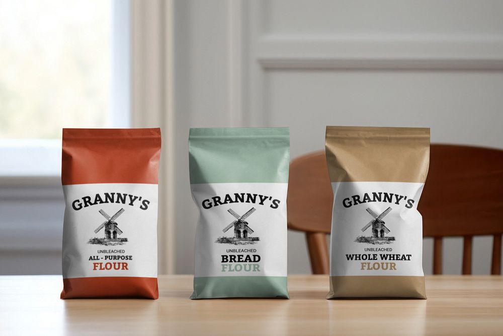 Flour bag label mockup, editable design