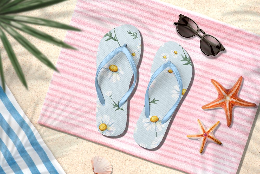 Beach sandals, summer apparel mockup