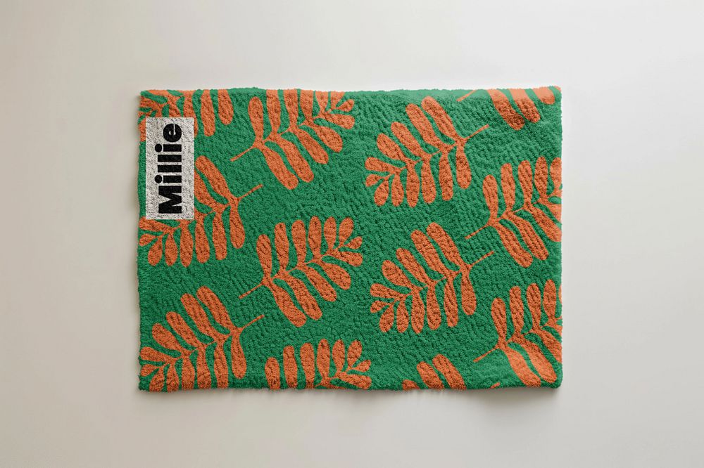 Green botanical doormat mockup, editable Premium Mockup Generator