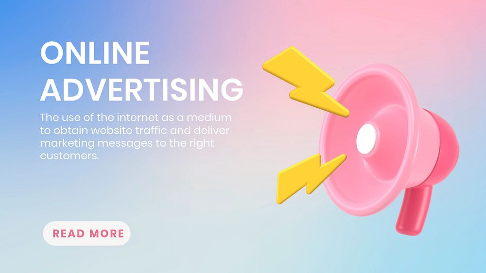 Online advertising blog banner template, 3D megaphone illustration