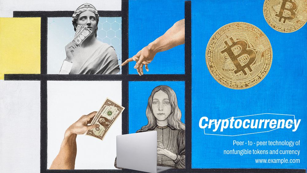 Cryptocurrency aesthetic PowerPoint presentation template, vintage artworks remix