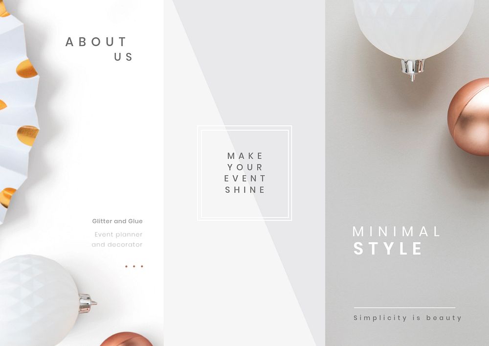 Modern festive brochure template, gray & white editable design