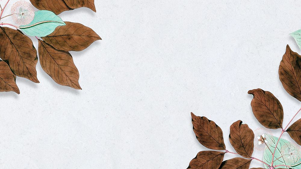 Brown leaf border desktop wallpaper, editable botanical design