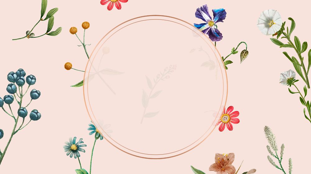 Circle flowers frame desktop wallpaper, editable design