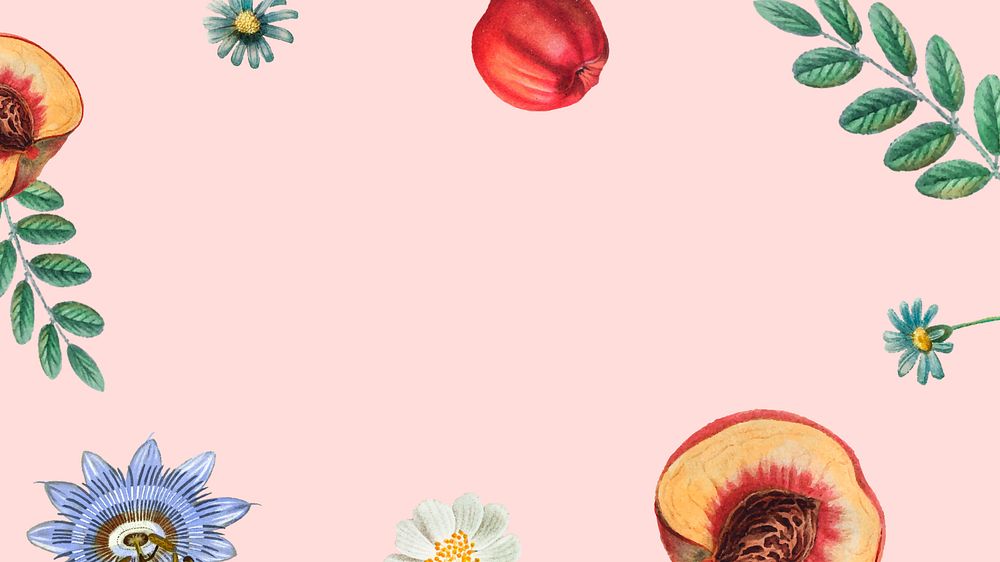 Peaches and flower desktop wallpaper, editable design