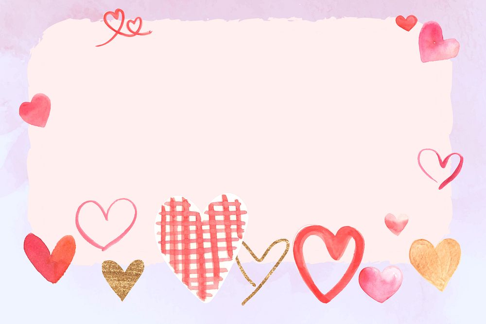 Watercolor heart border background, editable design