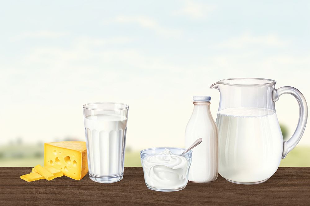 Editable dairy products background, food digital art