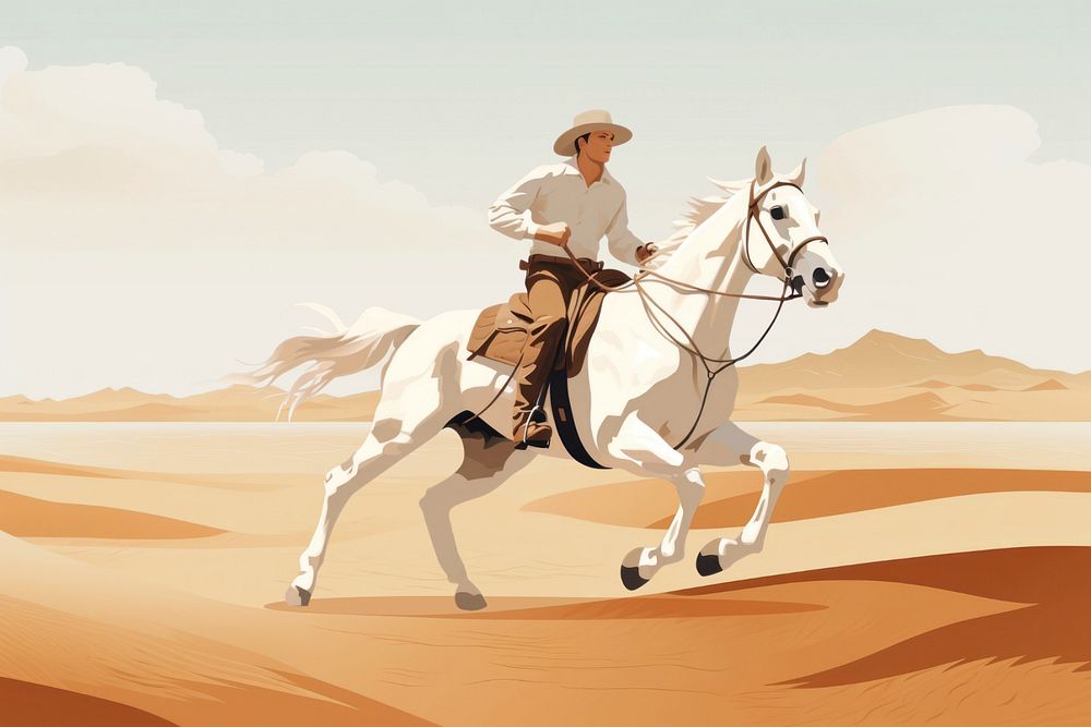 Cowboy riding horse, editable aesthetic  illustration remix