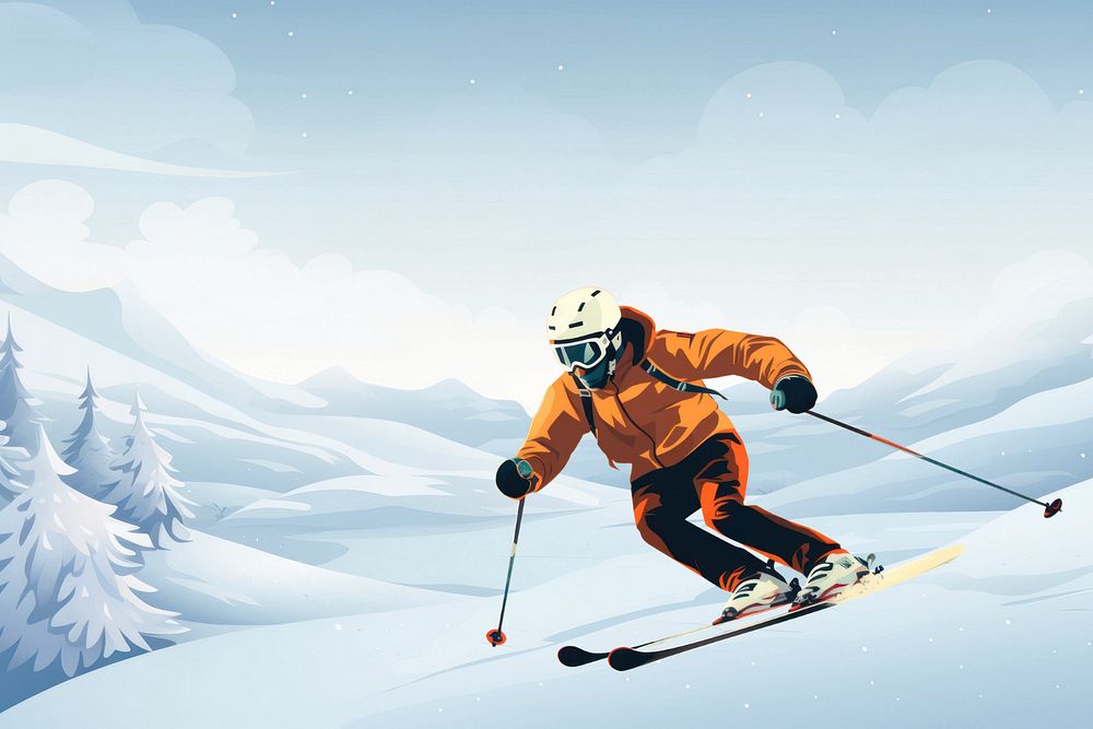 Skiing man, extreme sports, editable aesthetic  illustration remix