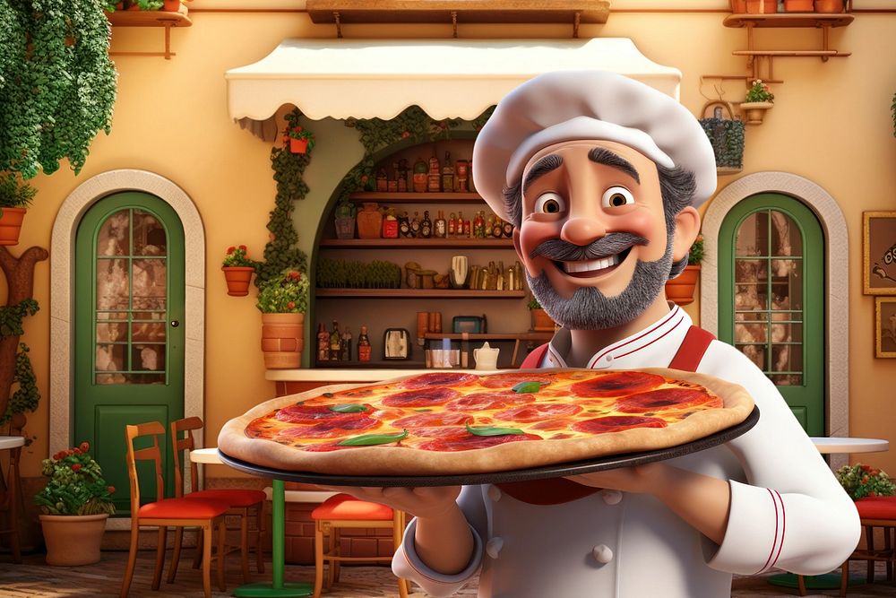 3D pizza baker, Italian food  editable remix