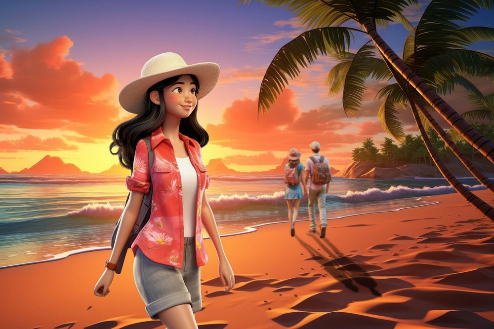 3D woman on Summer vacation  editable remix