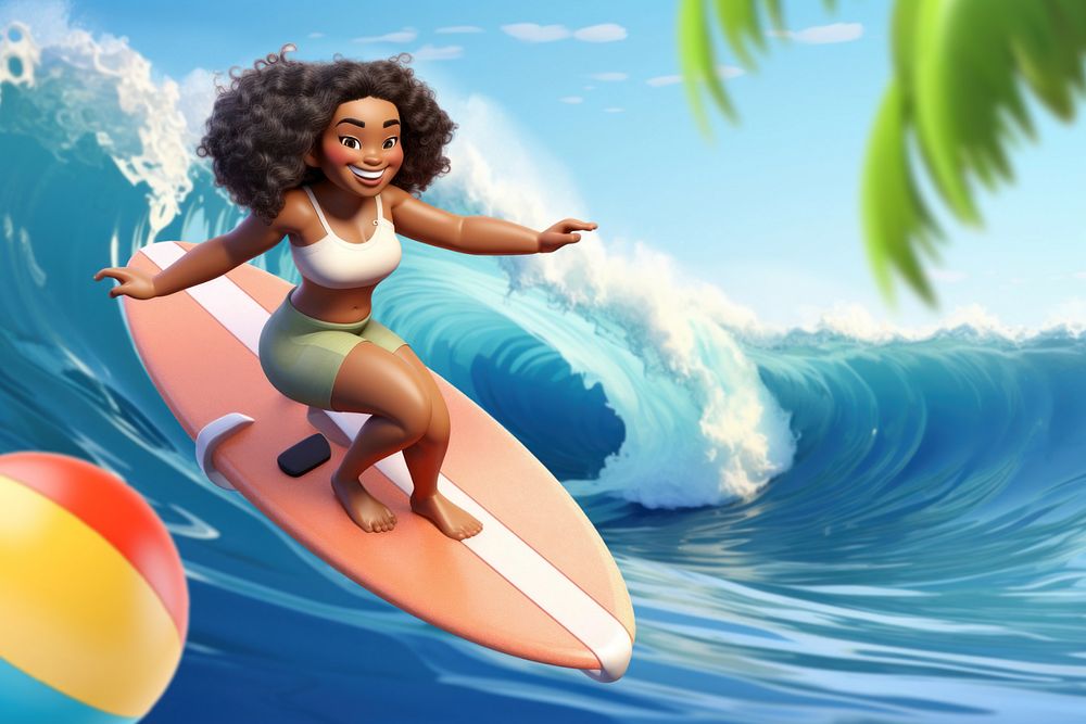 3D editable surfing woman remix