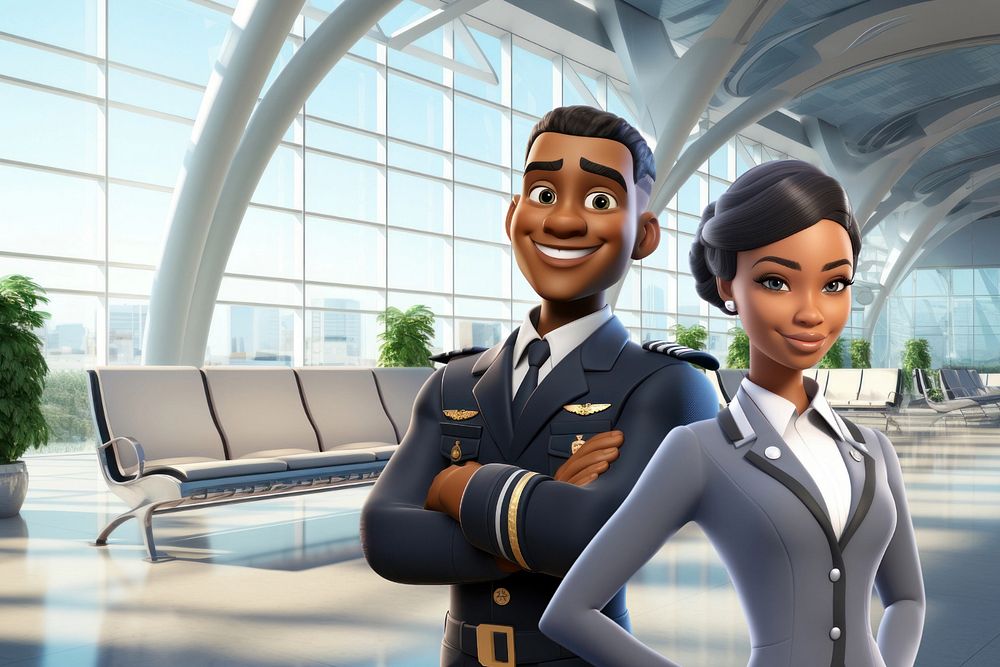 3D pilot & flight attendant, jobs & profession  editable remix