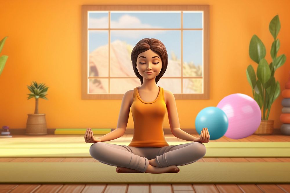 3D yoga woman meditating pose  editable remix