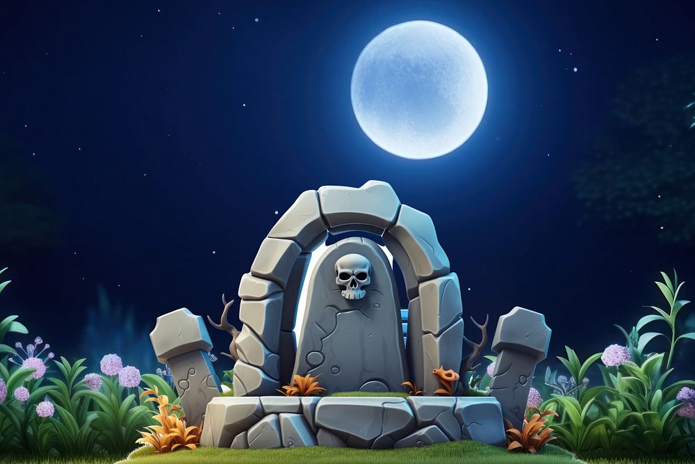 3D editable tombstone, Halloween full moon remix