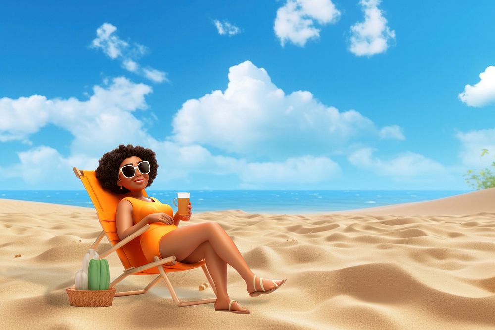 3D woman sunbathing on the beach  editable remix