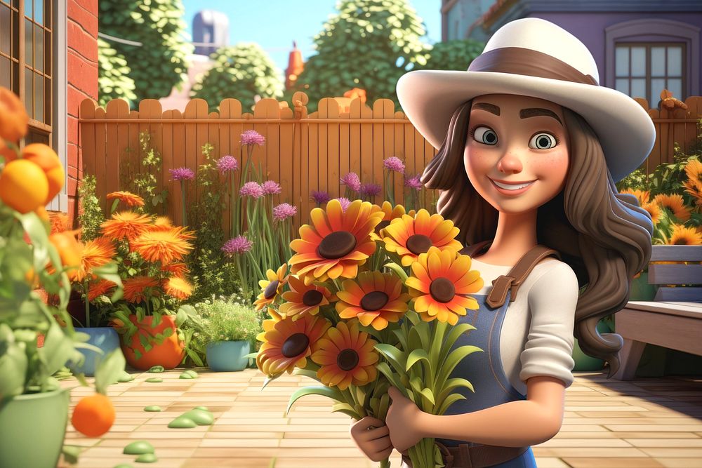 3D florist holding sunflower bouquet  editable remix