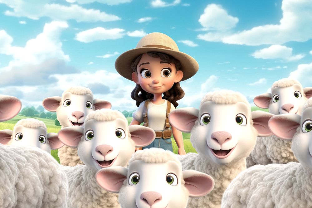 3D editable farm girl with sheep remix