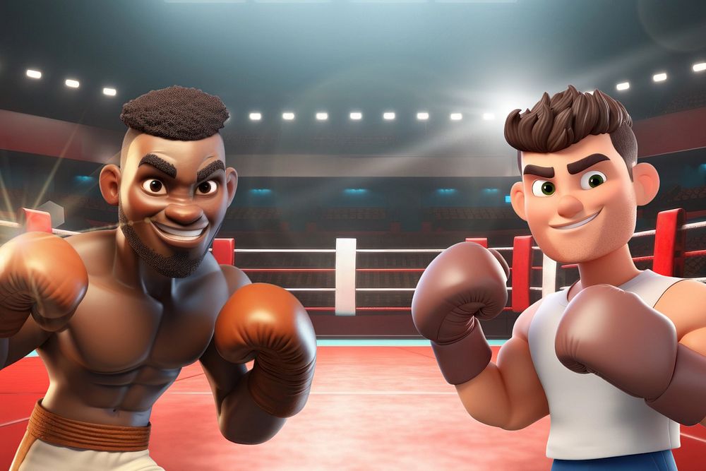 3D diverse professional boxers, sports  editable remix