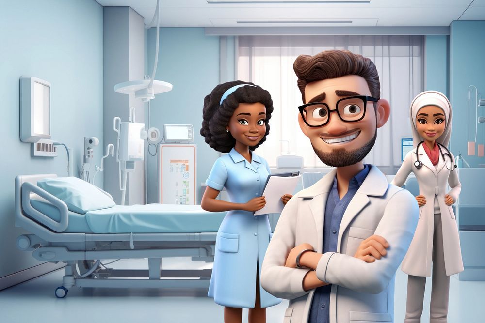 3D doctor & nurse, medical team  editable remix