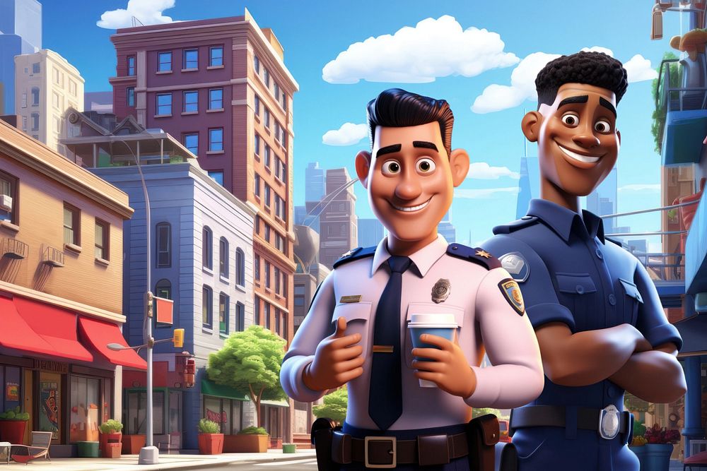 3D police officers smiling, jobs & profession  editable remix