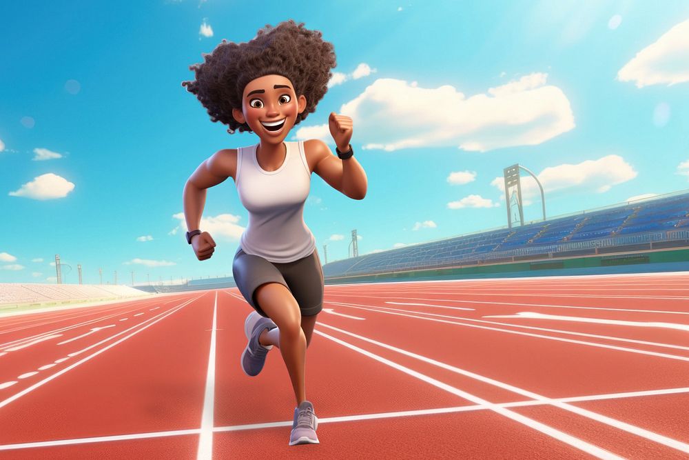 3D woman running on track  editable remix