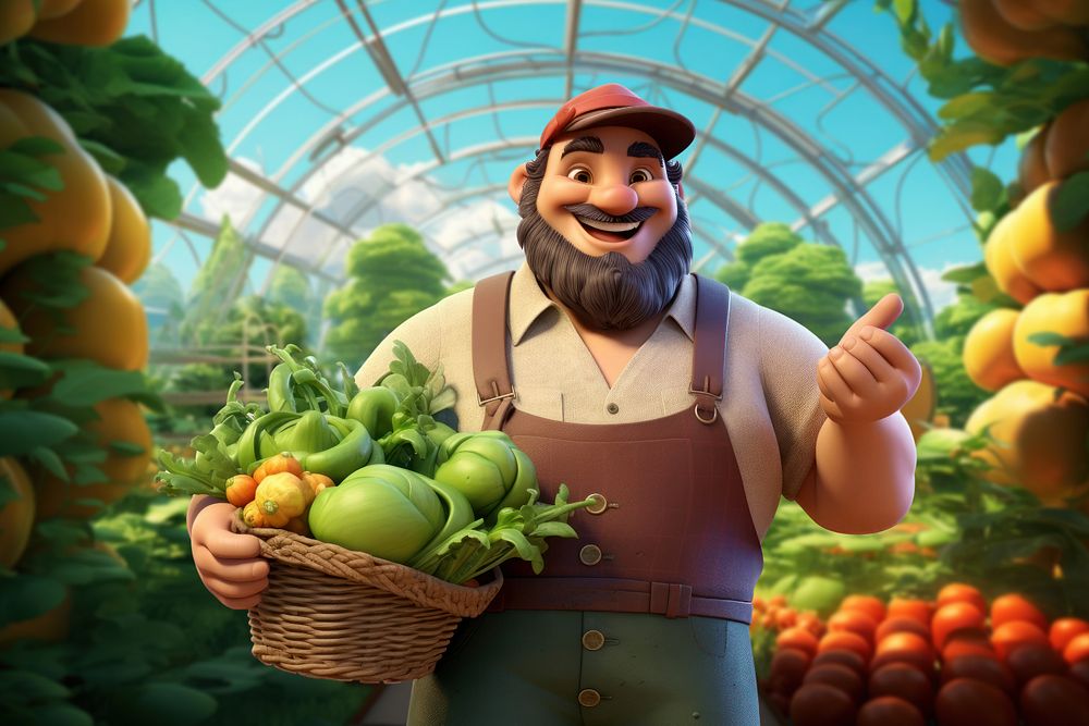 3D farmer holding vegetables basket  editable remix