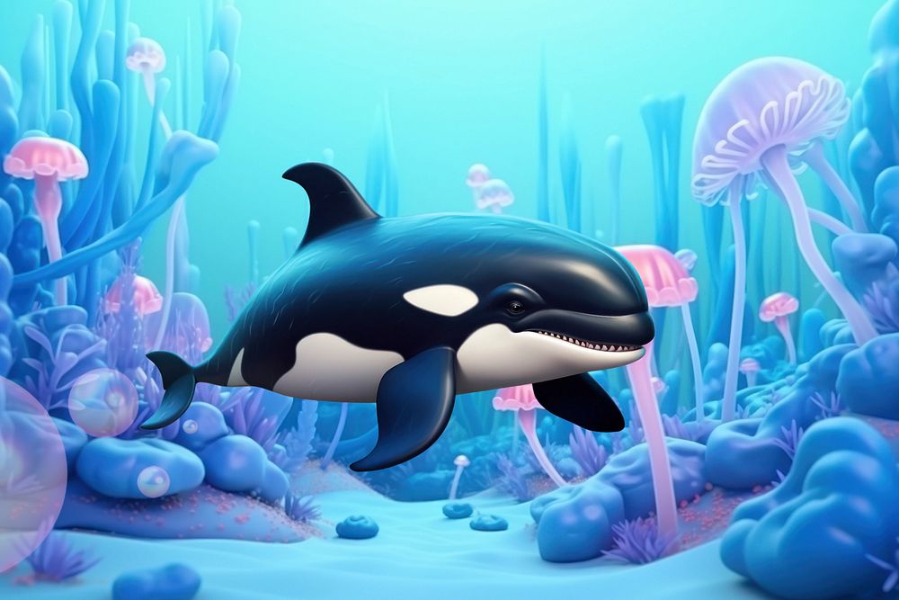 3D orca killer whale, sea animal  editable remix