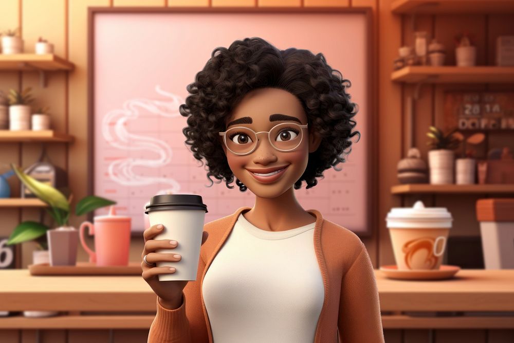 3D editable woman getting hot coffee remix