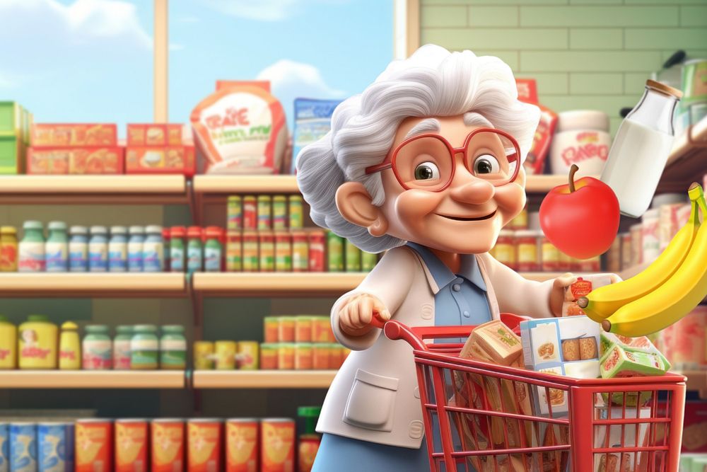 3D grandma at the supermarket  editable remix