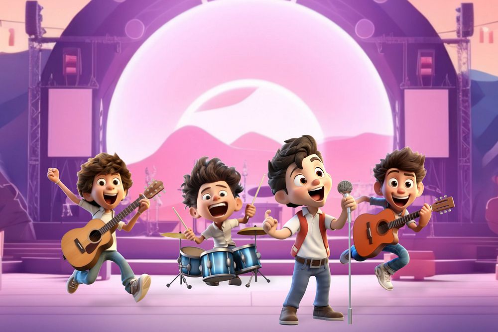 3D little kids musical band  editable remix