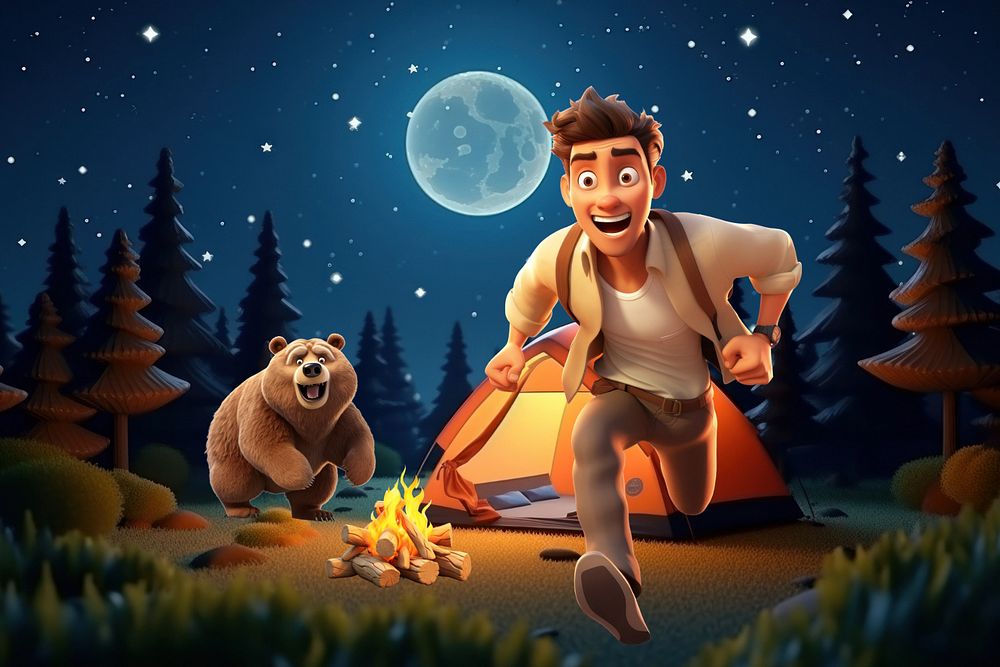 3D editable man running away from bear remix