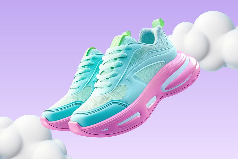 3D editable blue sneakers, sportswear remix