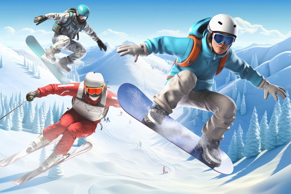 3D people skiing, snowboarding, extreme sports  editable remix