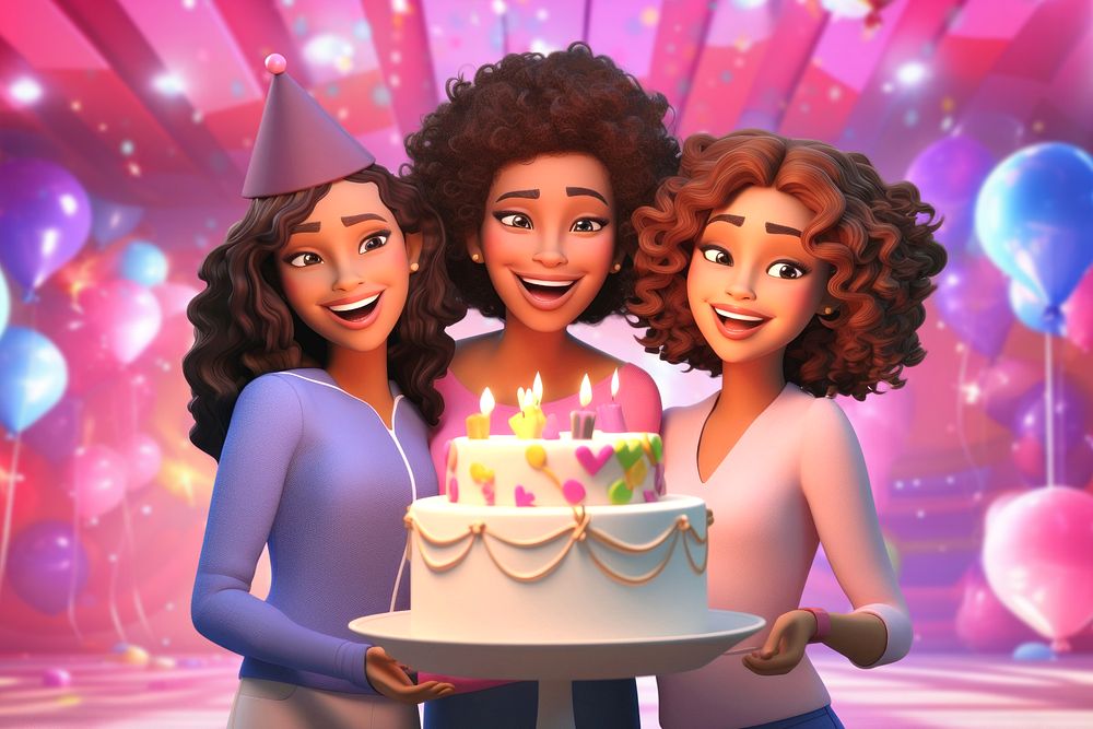 3D women holding birthday cake  editable remix