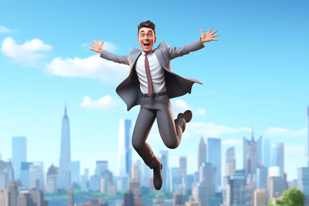 3D successful businessman jumping  editable remix