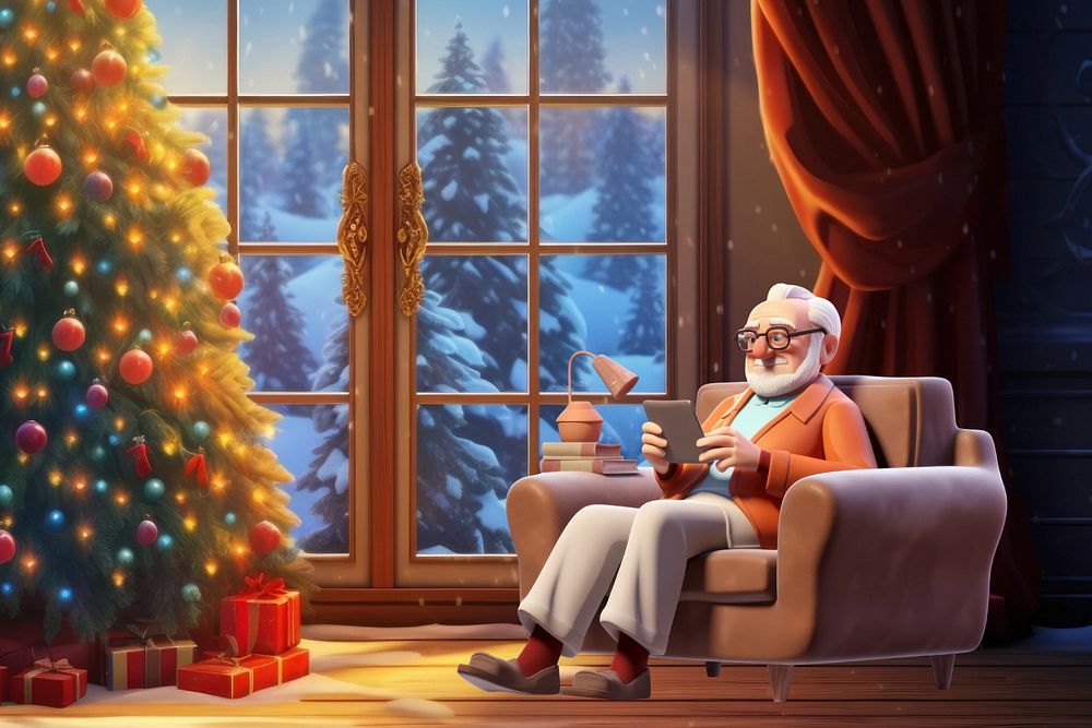 3D old man during Christmas  editable remix