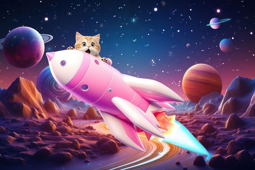 3D cat on space rocket  editable remix