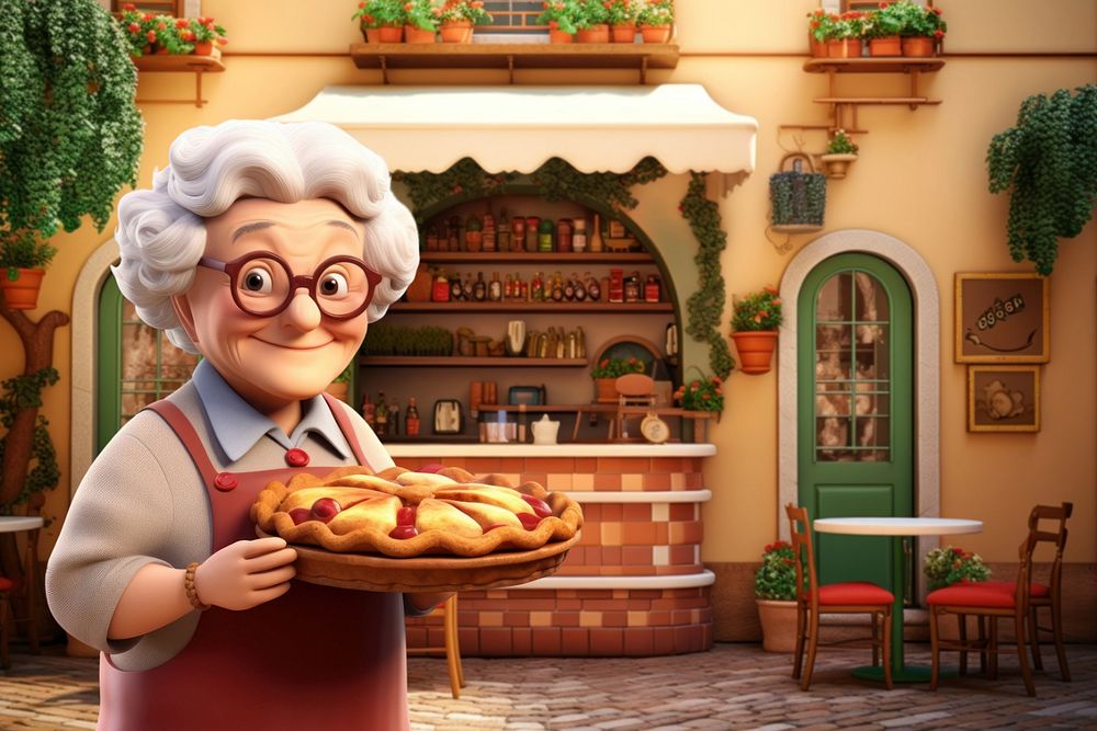 3D grandma holding homemade pie  editable remix