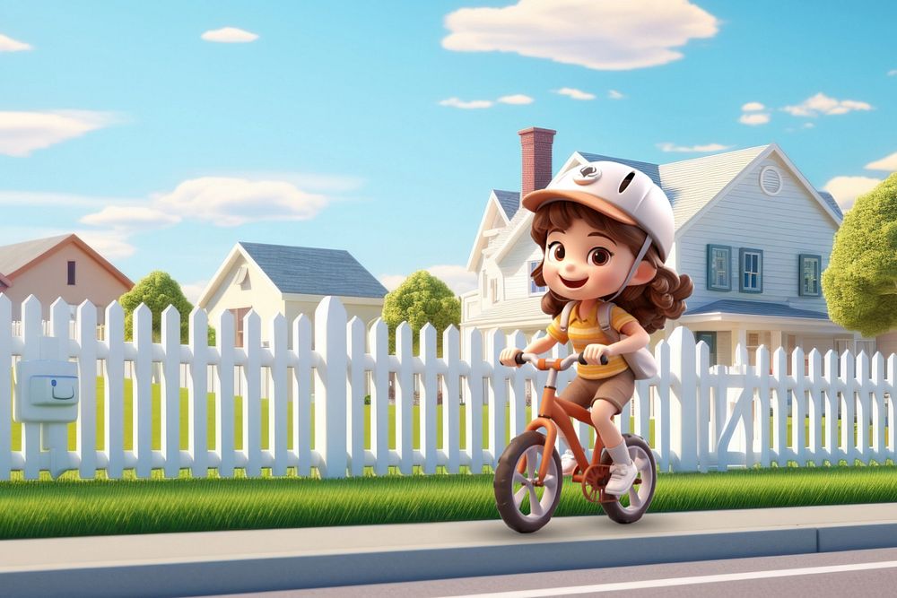 3D little girl riding bicycle home  editable remix